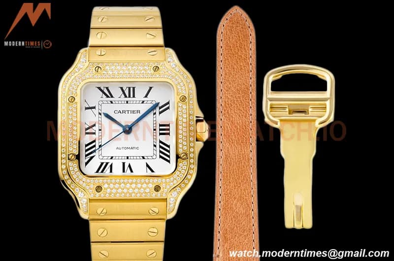 Cartier - Santos De Cartier 35mm Automatic Full Diams YG/YG White BVF MY9039