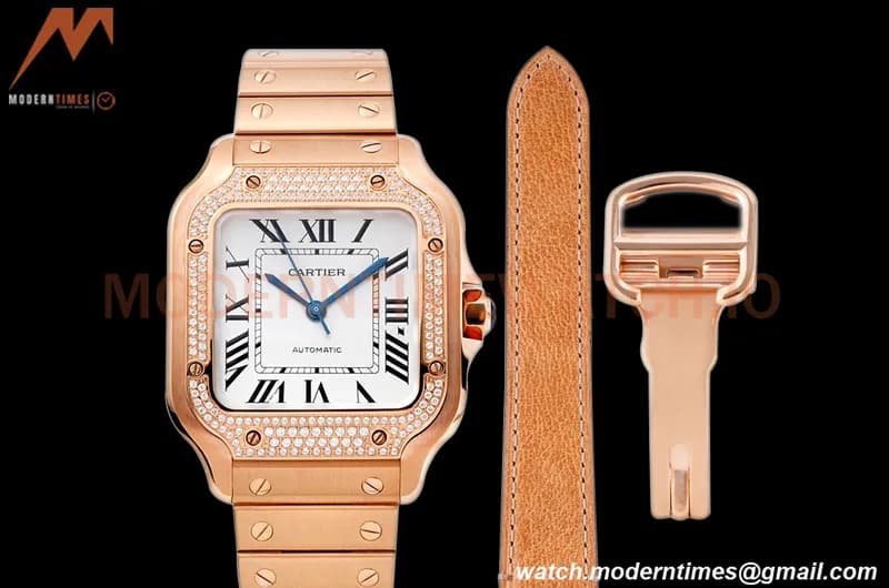 Cartier - Santos De Cartier 35mm Automatic Diams RG/RG White BVF MY9039