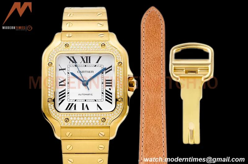 Cartier - Santos De Cartier 35mm Automatic Diams YG/YG White BVF MY9039