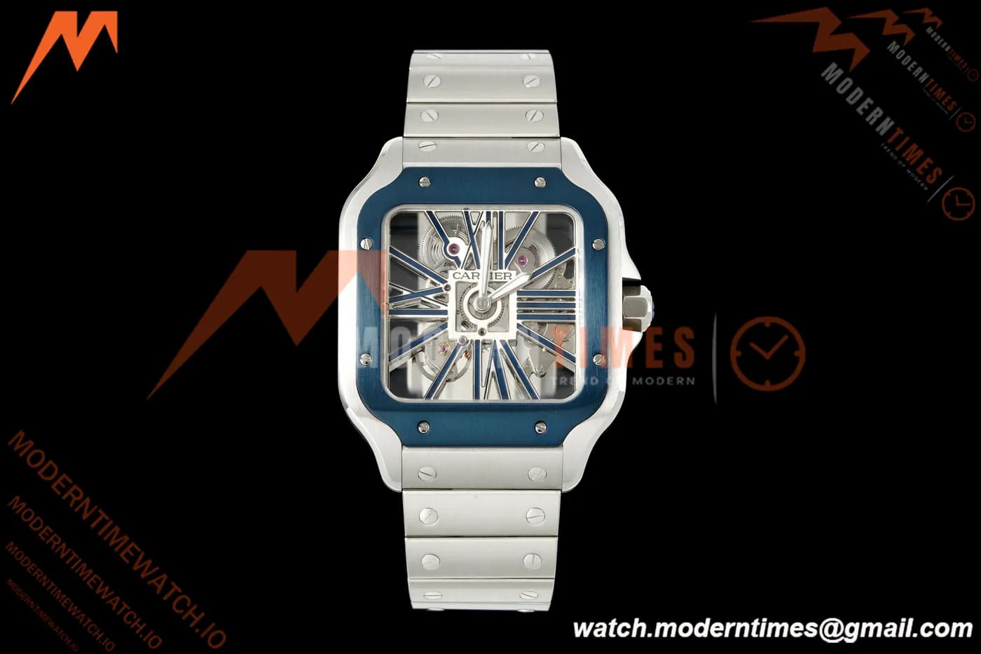 Cartier - Santos De Cartier Skeleton WHSA0026 SS/SS Blue Skeleton Dial RF 9611MC