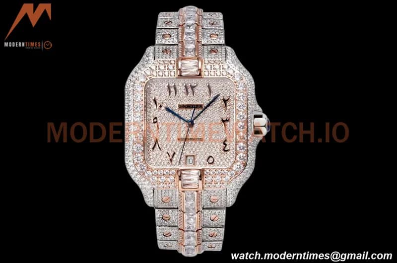 Cartier - Santos De Cartier Mens Automatic 40mm Diamond RG/SS Dia/Ara TWF A2824