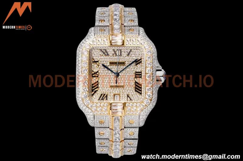 Cartier - Santos De Cartier Mens Automatic 40mm Diamond YG/SS Dia/Rmn TWF A2824