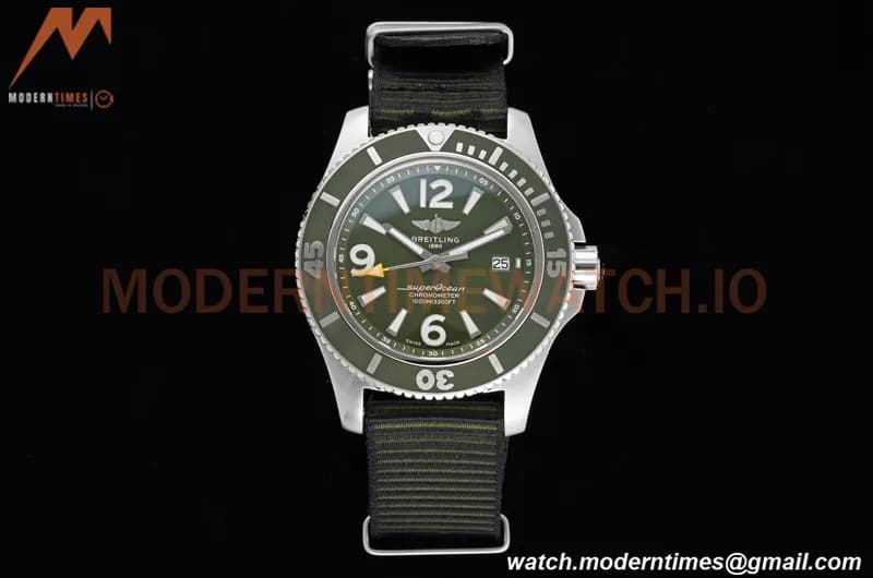 Breitling - Superocean 44mm Automatic SS/NY Grn/Stk/Num TF Asia 2824