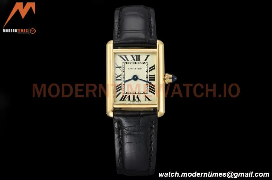 Cartier - Tank Louis Cartier Ladies 22mm Black YG/LE White DRF Swiss Qtz