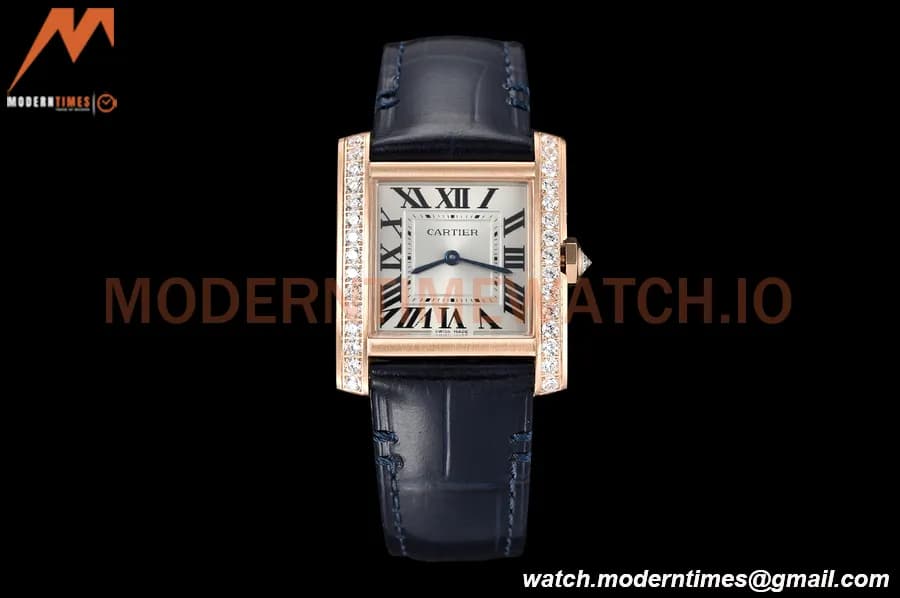 Cartier - Tank Francaise 27mm Medium Size RG/LE Blue/Silv Dia/Rmn 8848F Swiss Qtz