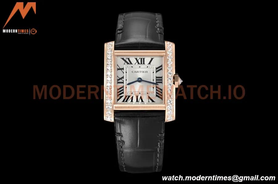 Cartier - Tank Francaise 27mm Medium Size RG/LE Blk/Silv Dia/Rmn 8848F Swiss Qtz