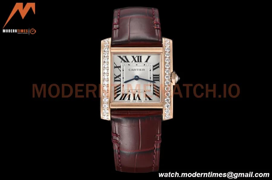 Cartier - Tank Francaise 27mm Medium Size RG/LE Brn/Silv Dia/Rmn 8848F Swiss Qtz